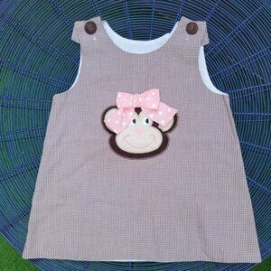 Castles & Crowns Monkey Dress 5T w/ Pink Bow & Gingham | NWOT Boutique Kidswear